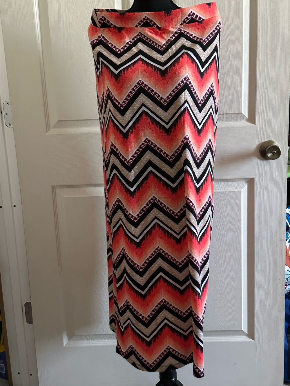 Bobbie Brooks Coral and Black Chevron Maxi Skirt